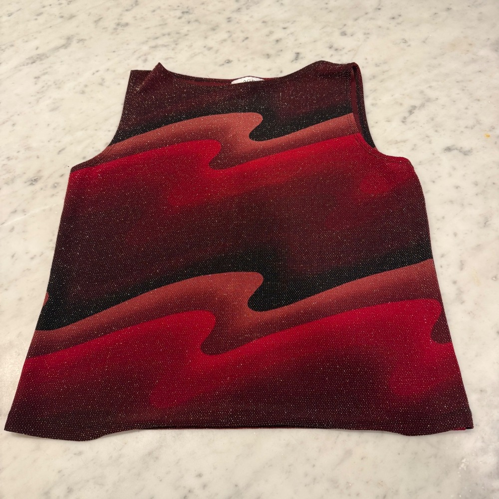 AGB Byer California Vintage 90s Red Black Glitter Abstract Wave Tank Top Medium
